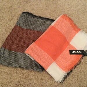 Just Cozy Grey/Orange Plaid Wrap Shawl/Scarf 100% Acrylic